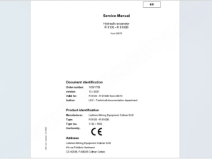 Liebherr R9100 R9100B Excavator Service Manual 26573 12.2021 PDF